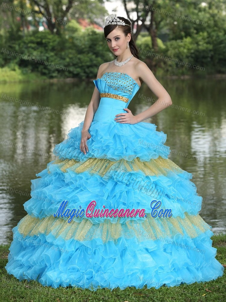 Beading and Ruffled Layers Accent Sweet Sixteen Dresses in Blue