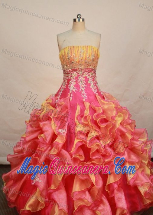 Two-tone Strapless Ruched Bust Appliques Ruffled Quinceanera Dress