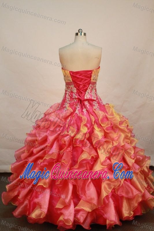 Two-tone Strapless Ruched Bust Appliques Ruffled Quinceanera Dress