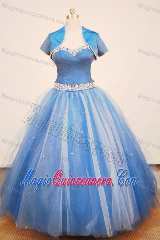 Straps Sweetheart Beads Blue and White Quinceanera Dress with Jacket