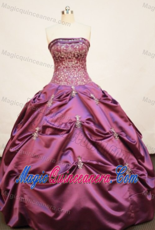 Fashion Fuchsia Strapless Appliques Pick Up Puffy Quinceanera Gown