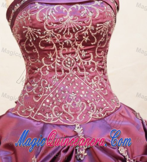 Fashion Fuchsia Strapless Appliques Pick Up Puffy Quinceanera Gown