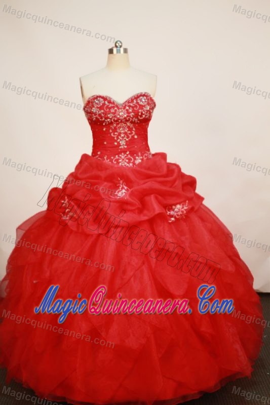 Discount Layers Ruched Sweetheart Red Appliques Quinceanera Dress