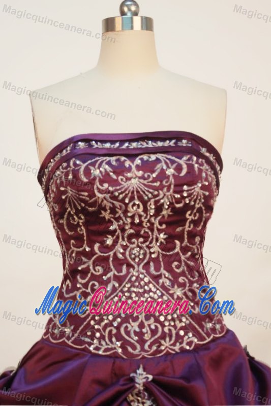 Backless Applique Strapless Taffeta Purple Pick-up Quinceanera Gown