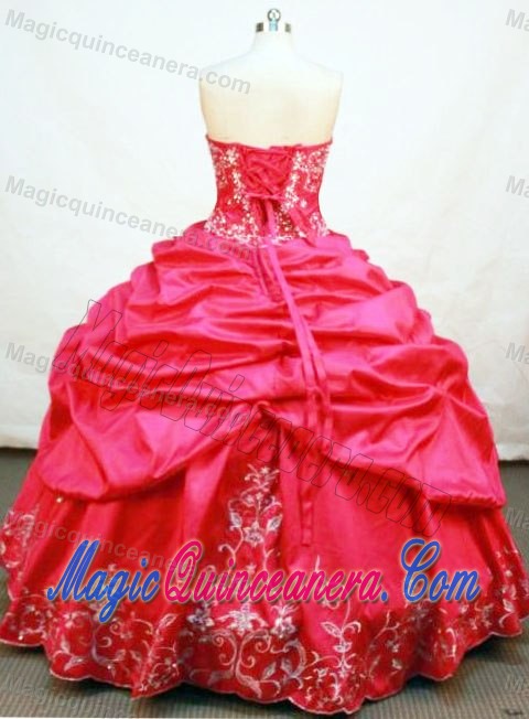 Taffeta Strapless Appliques Pick Ups Red Puffy Quinceanera Dresses