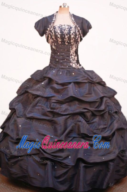 Matching Jacket Applique Pick Up Beading Navy Blue Sweet 15 Dress