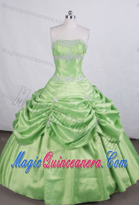 Green Appliques Strapless Pick-ups Quinceanera Gowns for Custom Made
