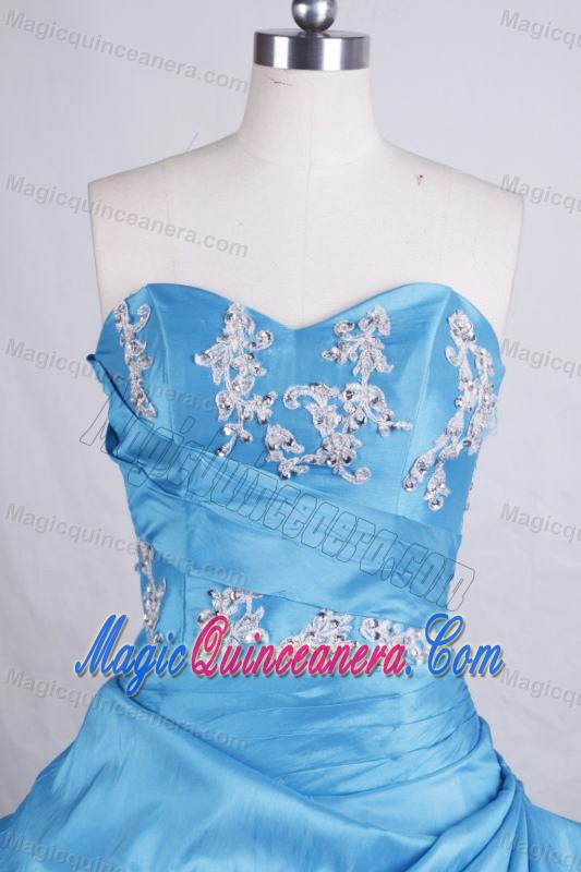 Aqua Blue Sweetheart Appliques Beading Layers Quinceanera Dress