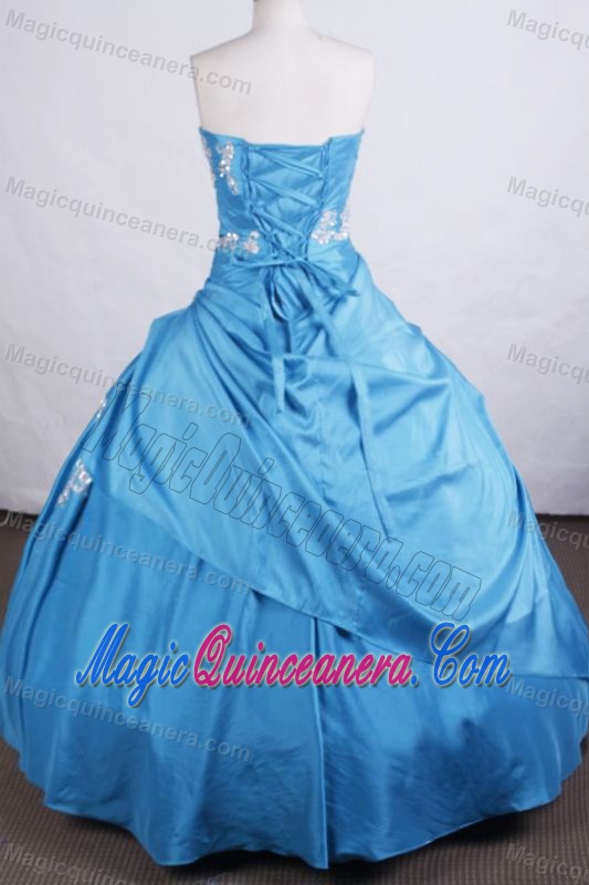 Aqua Blue Sweetheart Appliques Beading Layers Quinceanera Dress