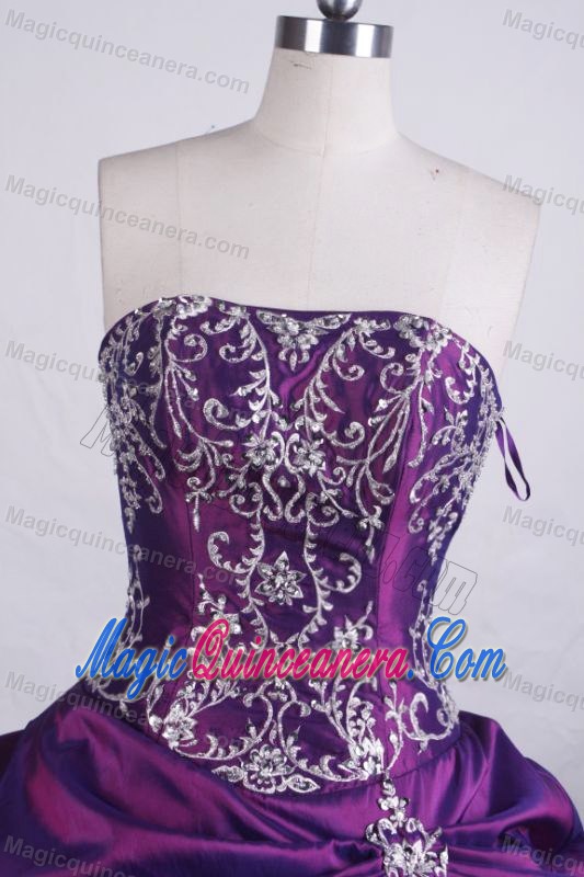 Embroidery Strapless Purple Ruched Quinceanera Dress Hot in Mexico City
