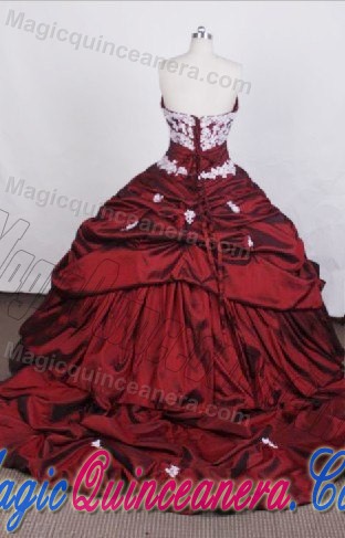 Puffy Sweetheart Pick Ups Appliques Red Taffeta Sweet Sixteen Dress