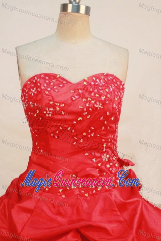 Sweetheart Appliques Pick-ups Red Floor Length Quinceanera Gown