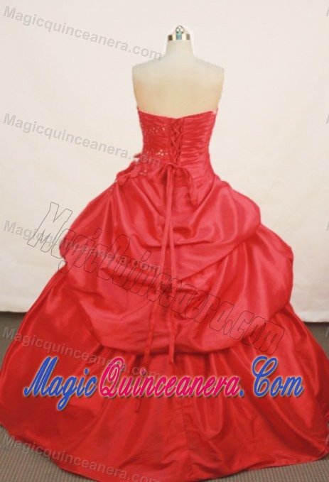 Sweetheart Appliques Pick-ups Red Floor Length Quinceanera Gown