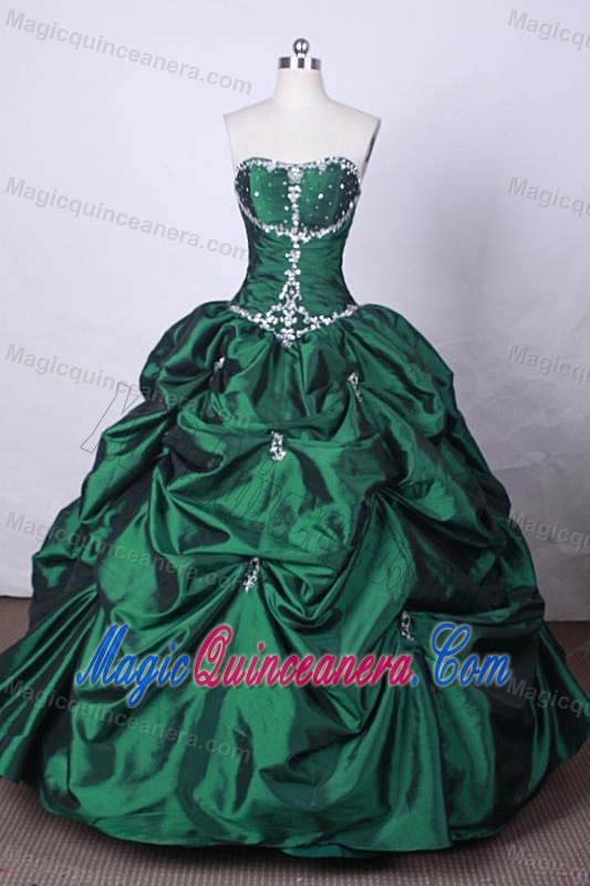 Pick Ups Beading Strapless Green Ball Gown Dresses for a Quinces