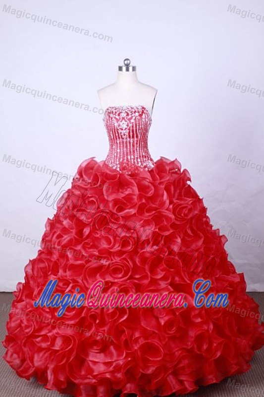 Ruffles Strapless Beading Appliques Hot Pink Quinceanera Dresses