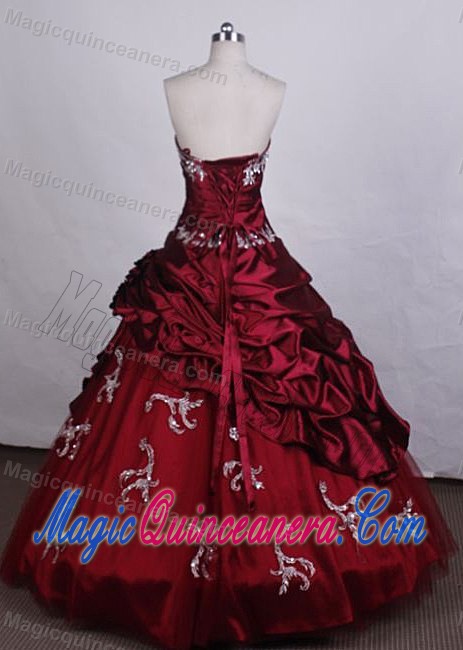 Floor-length Strapless Beading Appliques Red Quinceanera Gowns