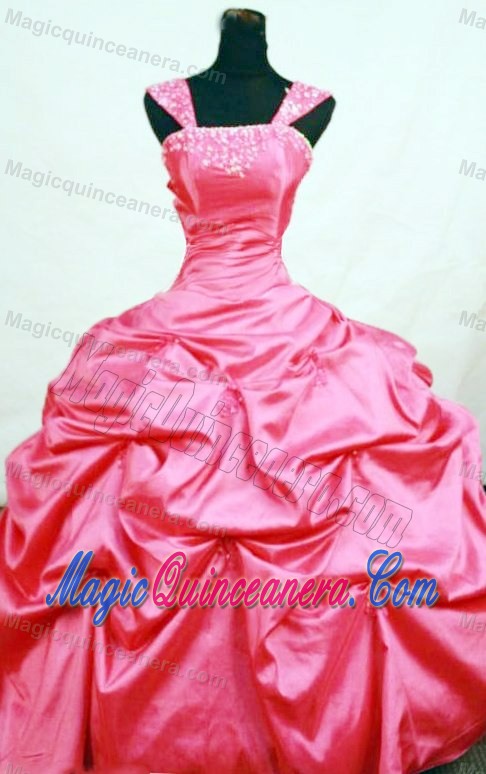 Cap Sleeves Strapless Taffeta Roral Red Beading Dresses For a Quince
