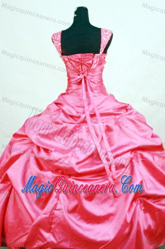 Cap Sleeves Strapless Taffeta Roral Red Beading Dresses For a Quince