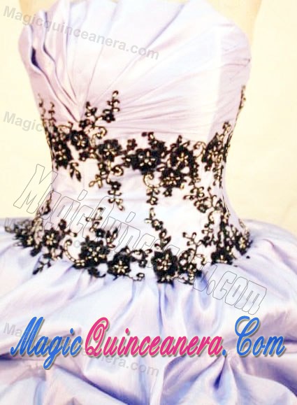Appliques Taffeta Ruching Strapless Sweet Sixteen Dresses in Lilac