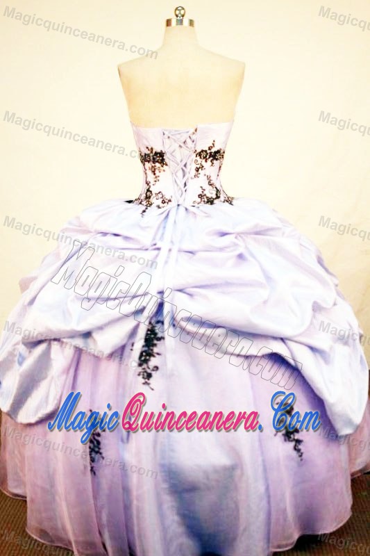 Appliques Taffeta Ruching Strapless Sweet Sixteen Dresses in Lilac
