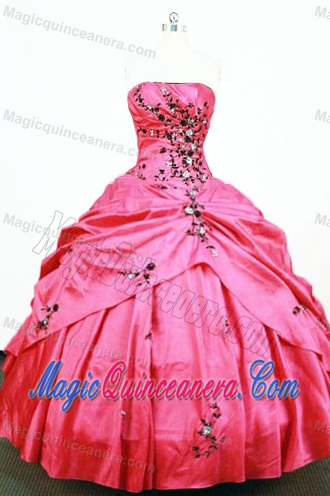 Pretty Hot Pink Strapless Quinceaneras Dress with Appliques and Beading