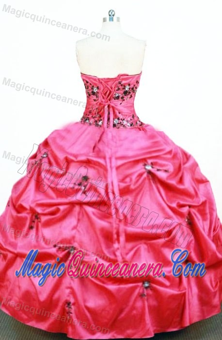 Pretty Hot Pink Strapless Quinceaneras Dress with Appliques and Beading
