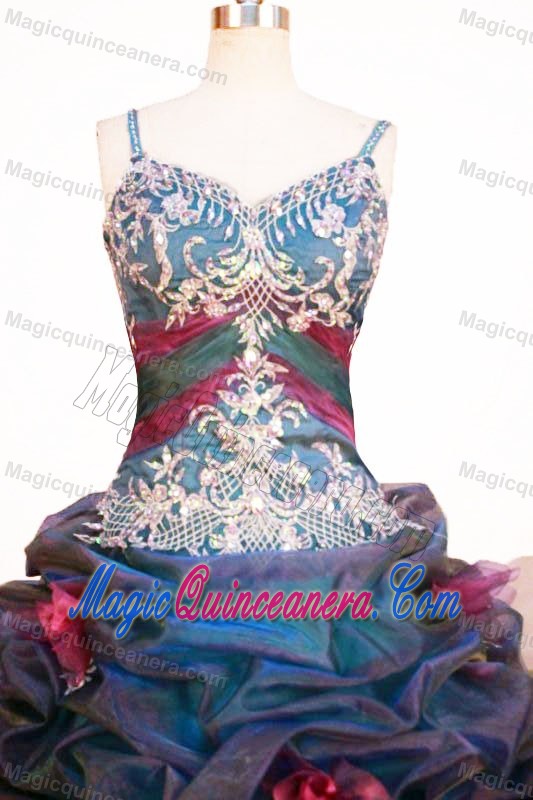 Multi-color Strap Quinceanera Dresses with Pick-ups and Hand Made Flowers