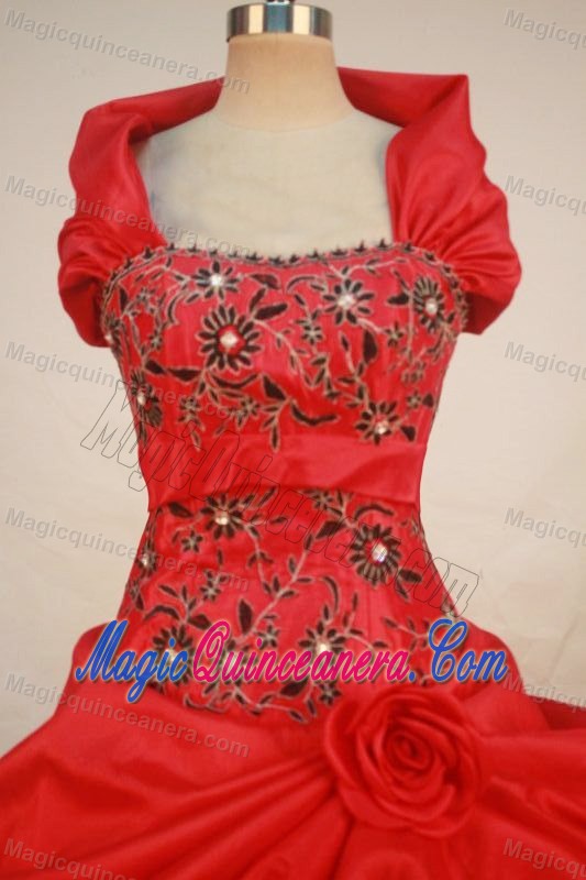 Wonderful Red Wrap Neckline Quinceanera Dresses with Embroidery