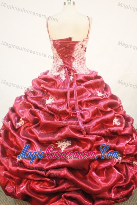 Red Beading Strap Quinceanera Dresses with Appliques and Pick-ups