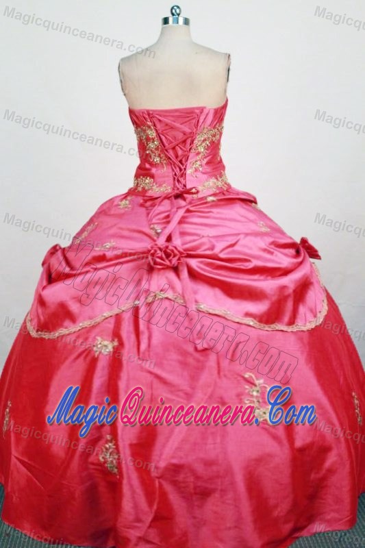 Hand Made Flowers Ruche Red Dresses For 15 with Beading and Appliques