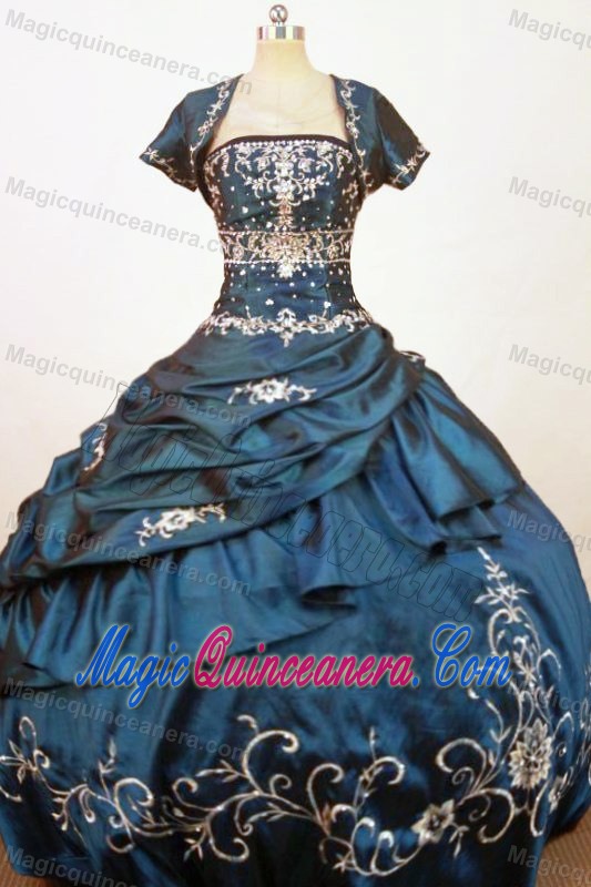 Beading and Embroidery Strapless Navy Blue Dresses For a Quinceanera