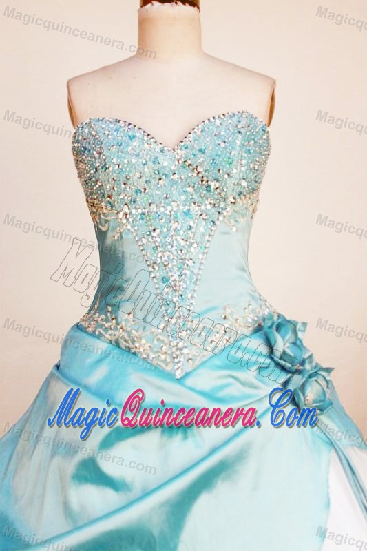 Hand Made Made Flower and Beading Sweetheart Light Blue and White Dresses 15