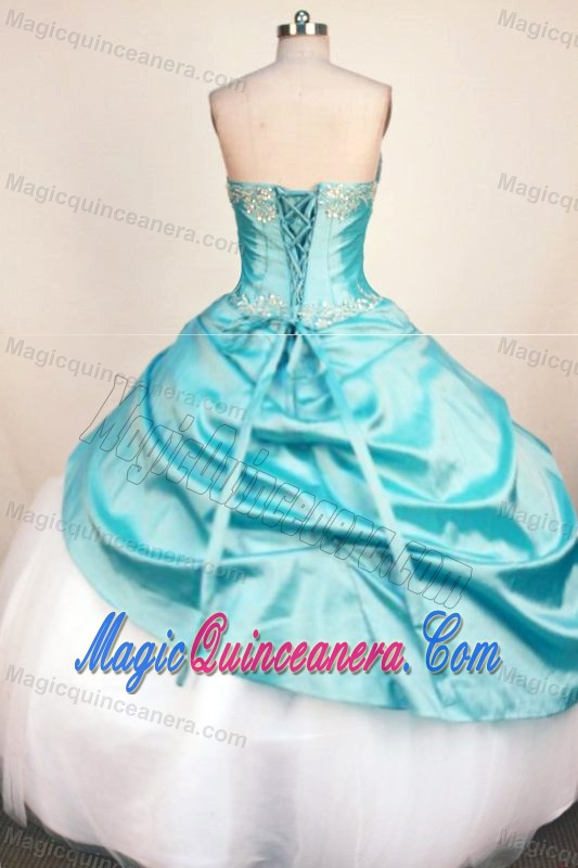 Hand Made Made Flower and Beading Sweetheart Light Blue and White Dresses 15