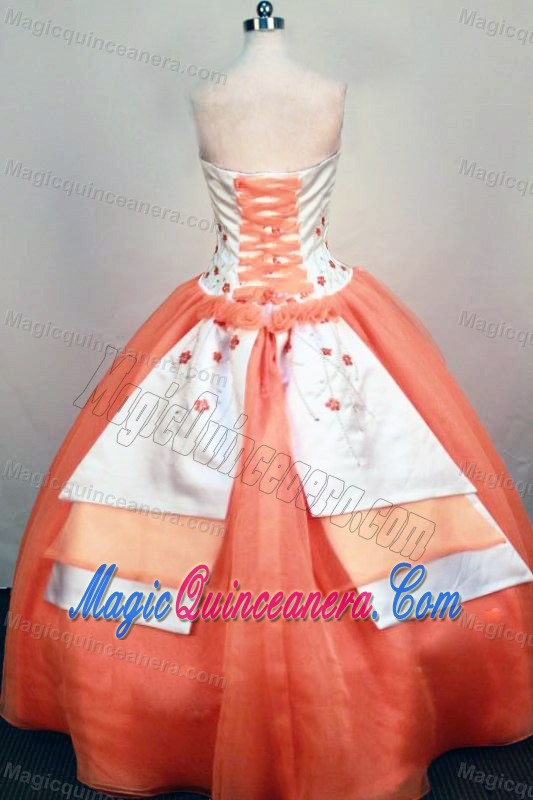 Strapless Orange and White Organza Beading and Appliques Dresses For 15