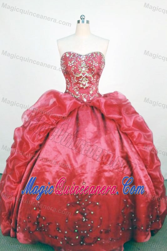 Beading Strapless Red Appliques and Pick-ups Dresses For a Quinceanera
