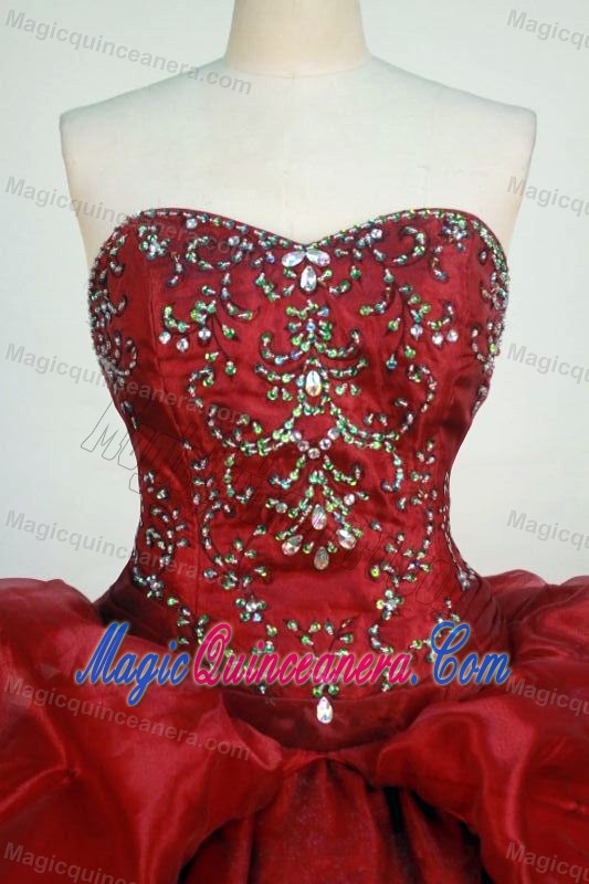 Beading Strapless Red Appliques and Pick-ups Dresses For a Quinceanera