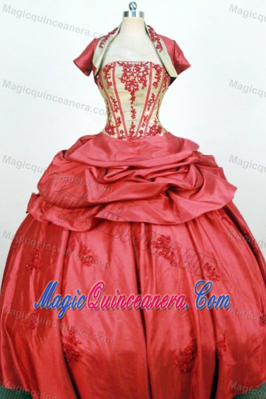 Exquisite Red Strapless Taffeta Appliques Dresses For a Quince in Moa