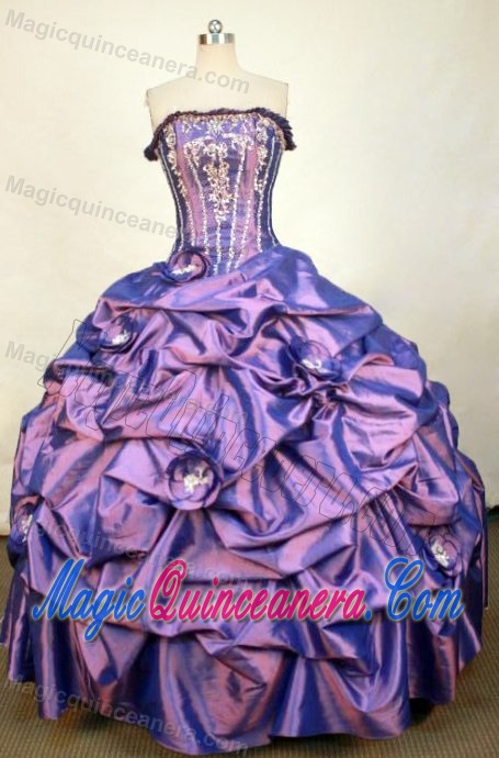 Hand Made Flowers and Pick-ups Strapless Purple Sweet Sixteen Dresses