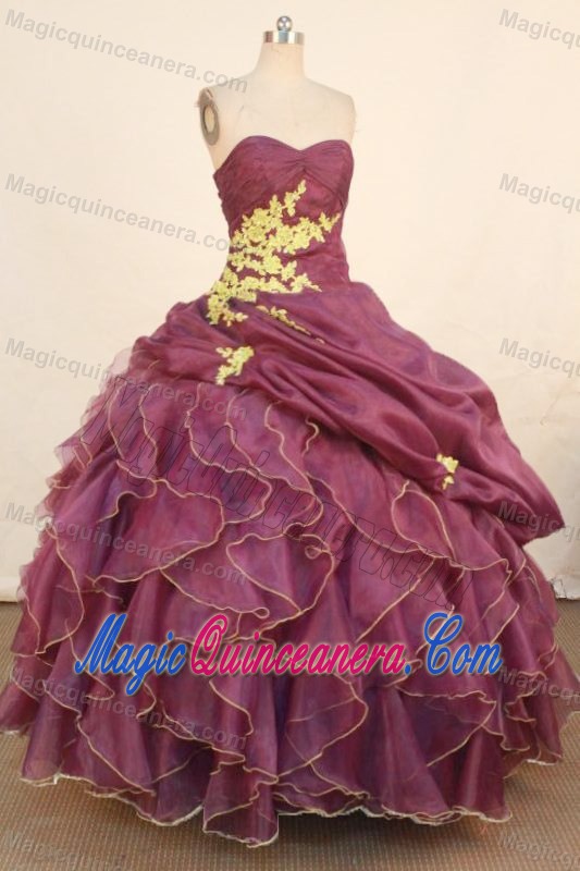 Dark Purple Ruche Sweetheart Ruffles and Appliques Quinceanera Dress