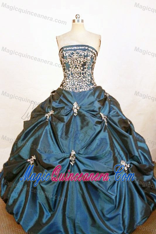 Beading and Appliques Taffeta Pick-ups Quinceaneras Dress in Navy Blue