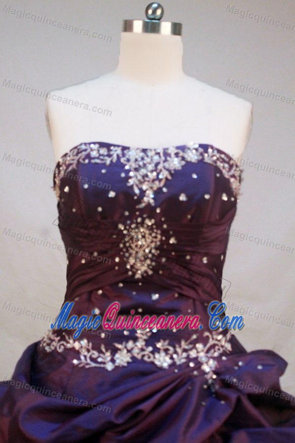 Beading and Appliques Strapless Purple Taffeta Quinceanera Dress