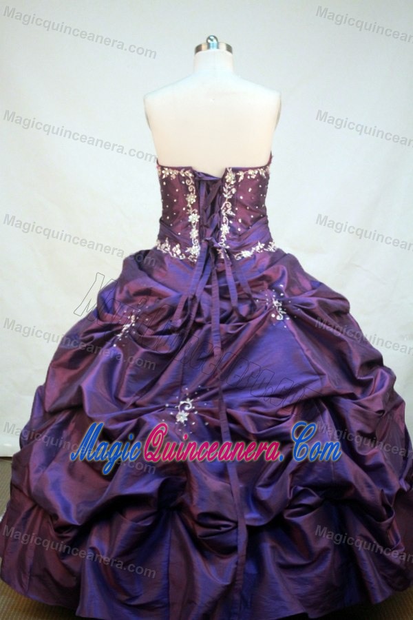 Beading and Appliques Strapless Purple Taffeta Quinceanera Dress