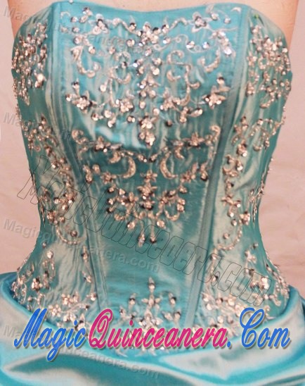 Beading and Appliques Strapless Taffeta Quinceanera Dress in Teal