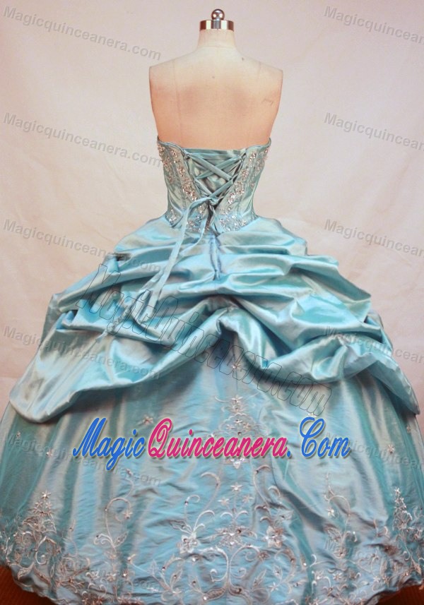 Beading and Appliques Strapless Taffeta Quinceanera Dress in Teal
