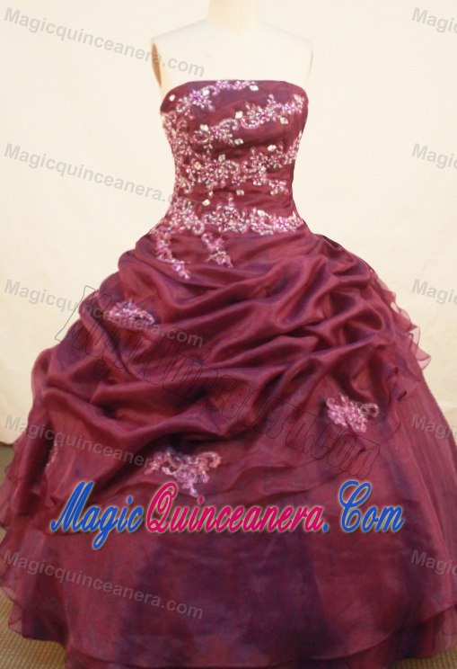 Burgundy New Style Quinceanera Dress with Pick-ups and Beading