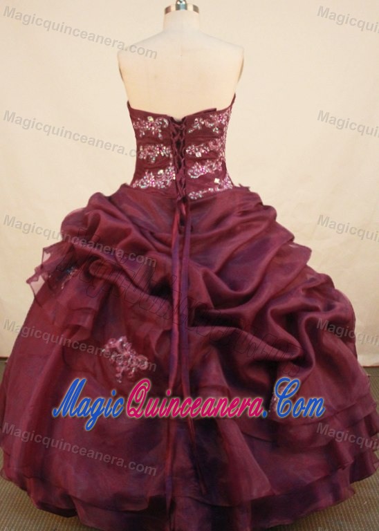 Burgundy New Style Quinceanera Dress with Pick-ups and Beading