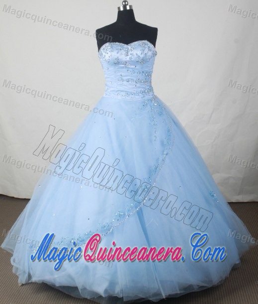 Best Beading Dropped Sweetheart Baby Blue Organza Quincenera Dresses
