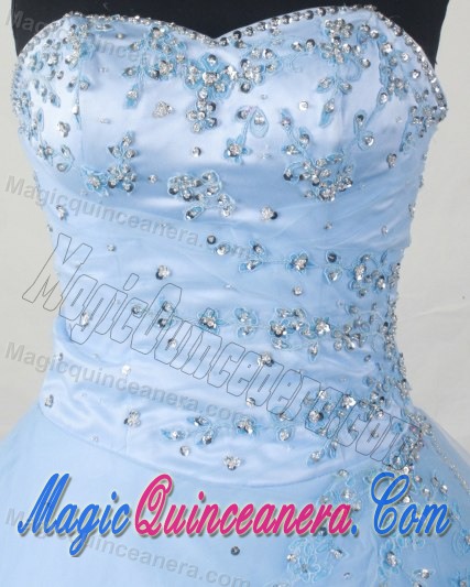 Best Beading Dropped Sweetheart Baby Blue Organza Quincenera Dresses