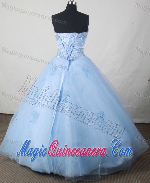 Best Beading Dropped Sweetheart Baby Blue Organza Quincenera Dresses