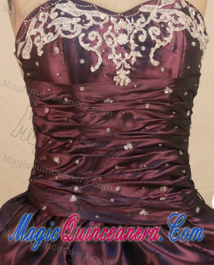 Dark Purple Sweetheart Taffeta Quinceanera Gown Dresses with Embroidery